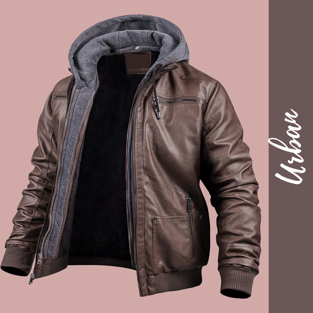 Mens Hooded Pure Lambskin Leather Jacket - Biker jacket men real leather