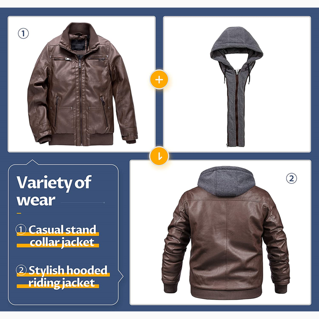 Mens Hooded Pure Lambskin Leather Jacket - Biker jacket men real leather