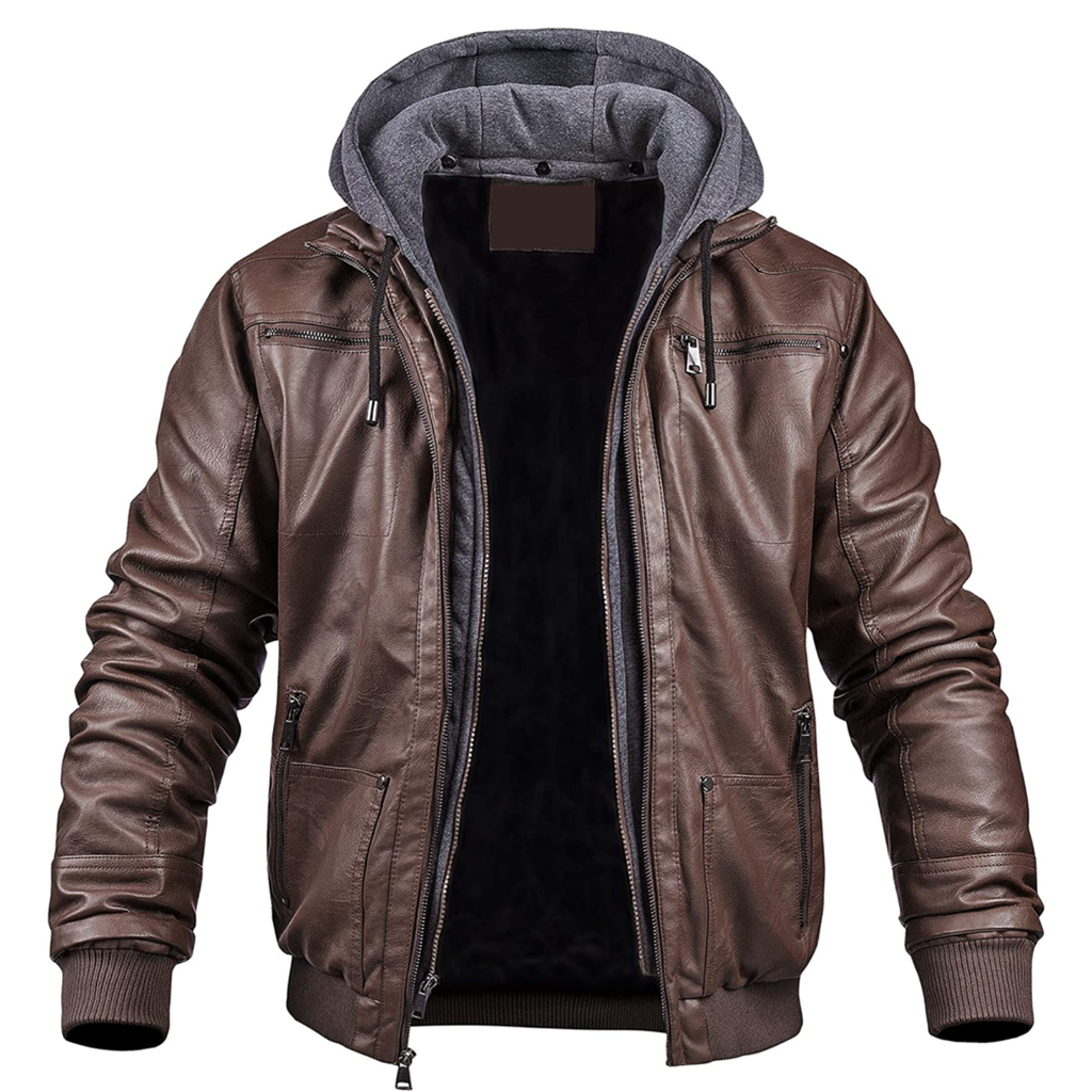 Mens Hooded Pure Lambskin Leather Jacket - Biker jacket men real leather