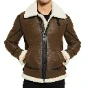 Men Bomber Tan & Off-White Shearling Jacket